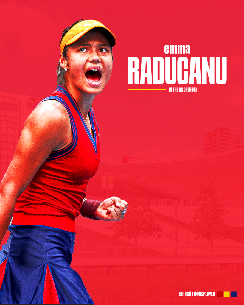 Emma Raducanu tennis graphic for the US Open.